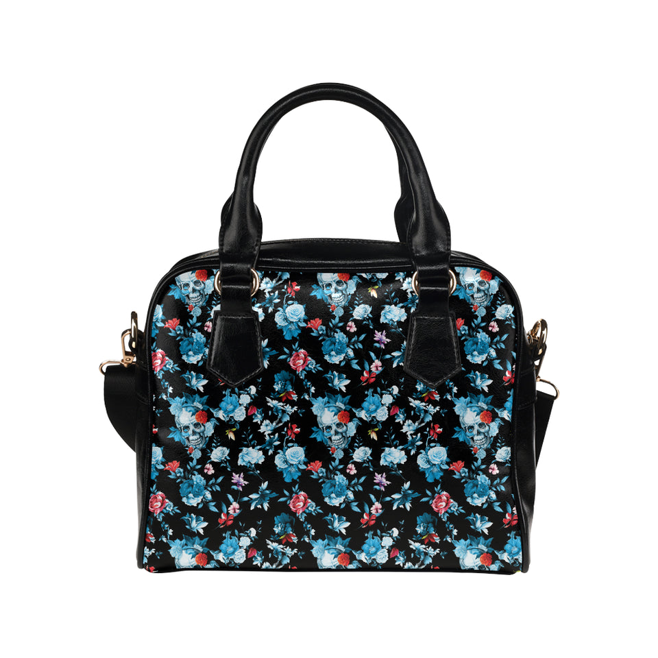 Skull flower roses leave pattern Shoulder Handbag