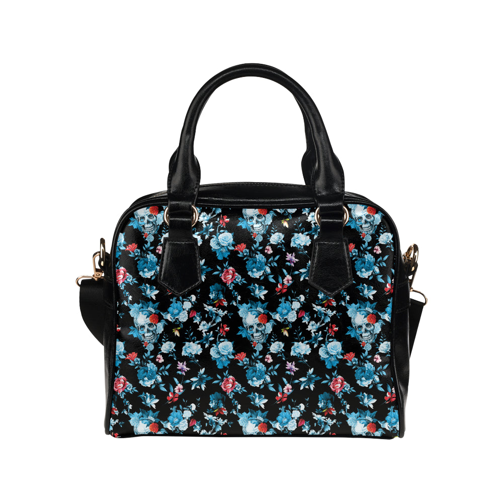 Skull flower roses leave pattern Shoulder Handbag