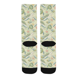 Hand drawn sea turtle fish pattern Crew Socks