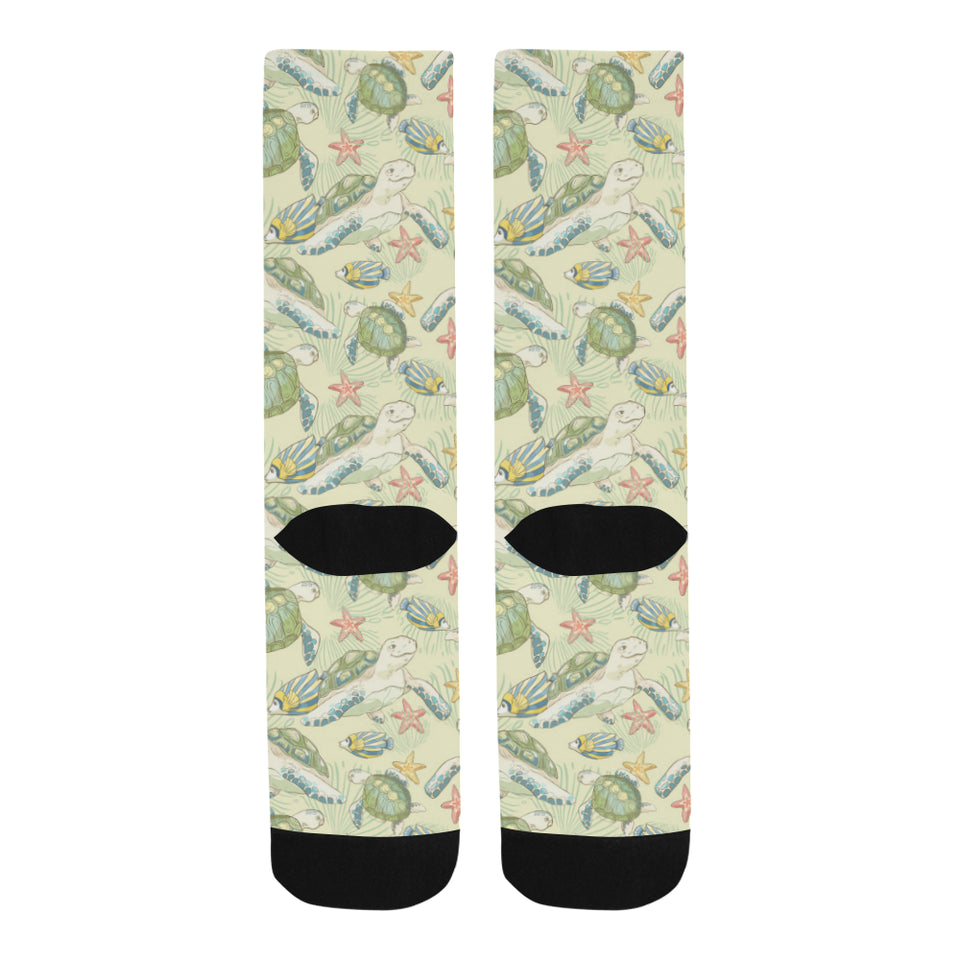 Hand drawn sea turtle fish pattern Crew Socks