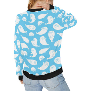 Cute white sea lion seals pattern Women's Crew Neck Sweatshirt