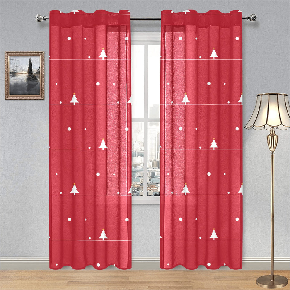 Christmas tree star snow red background Gauze Curtain