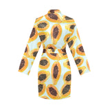 Watercolor papaya pattern Women's Long Sleeve Belted Night Robe