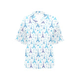 Blue Eiffel Tower Theme Pattern Print Design 01 Women's All Over Print Hawaiian Shirt