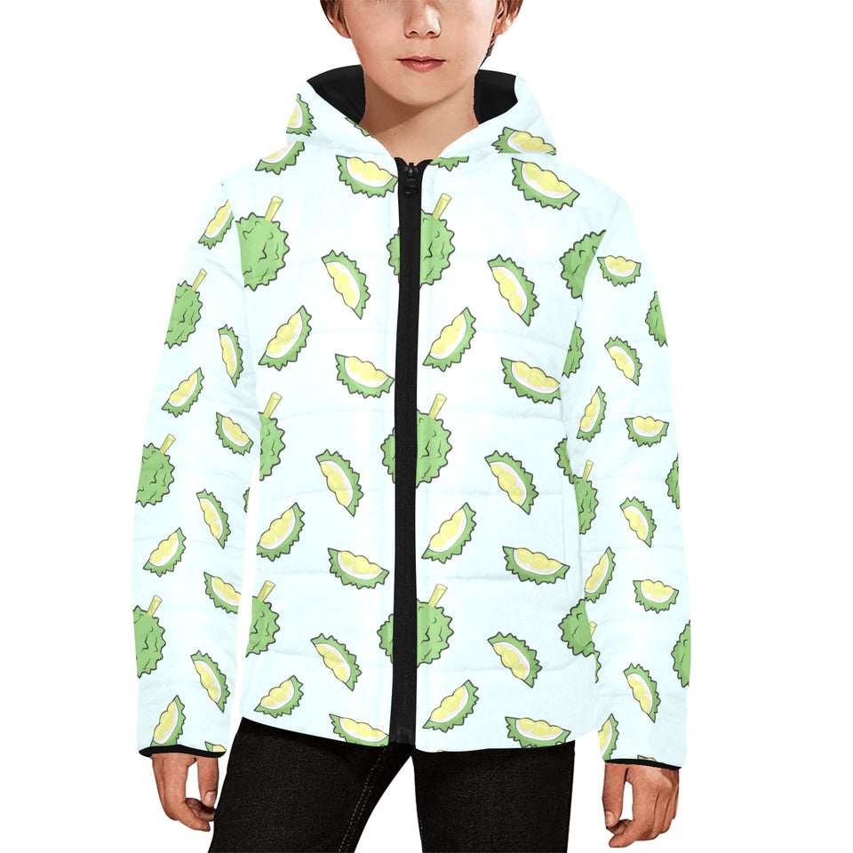 Durian pattern blue background Kids' Boys' Girls' Padded Hooded Jacket