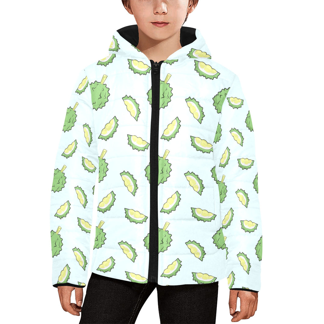Durian pattern blue background Kids' Boys' Girls' Padded Hooded Jacket