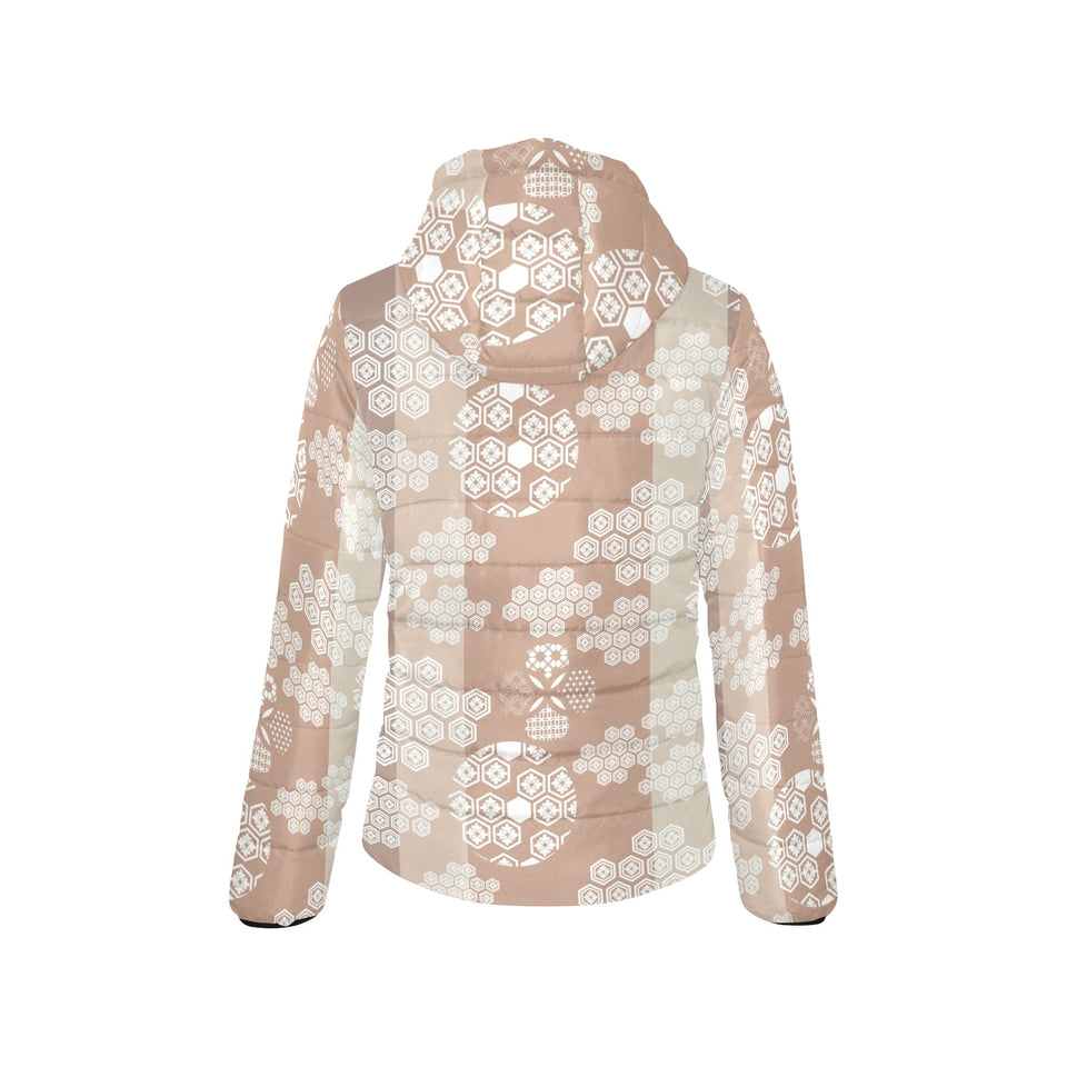 Beautiful hexagon japanese pattern Women's Padded Hooded Jacket
