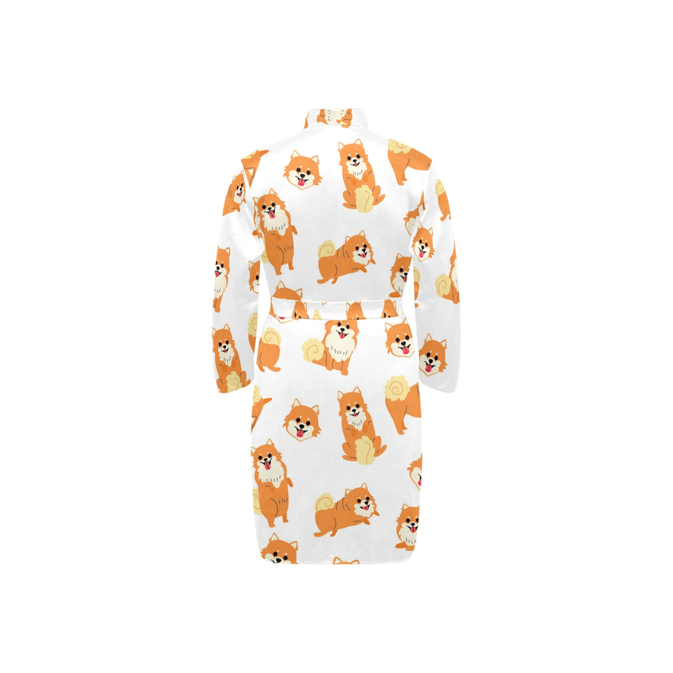 Brown pomeranian pattern Men's Long Sleeve Belted Night Robe