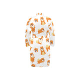 Brown pomeranian pattern Men's Long Sleeve Belted Night Robe