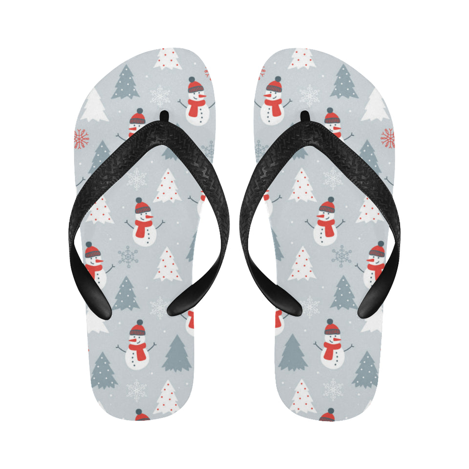 Snowman christmas  tree snow gray background Unisex Flip Flops
