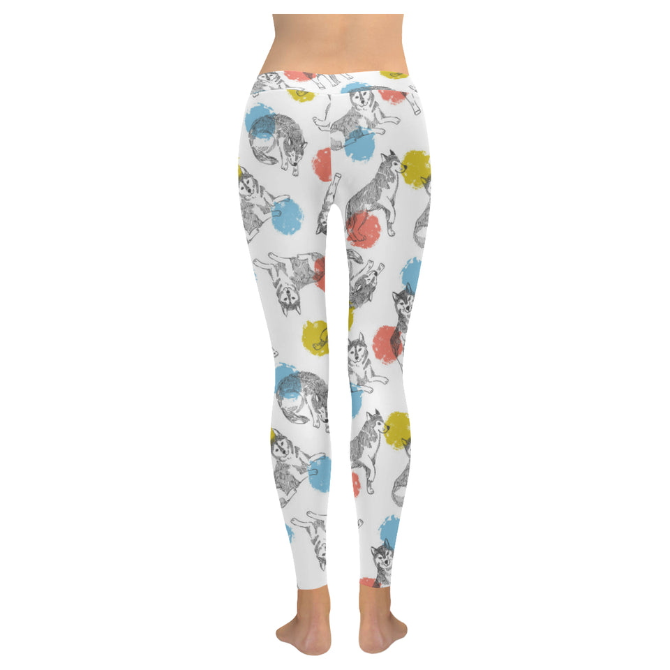 Siberian husky and colorful circle pattern Women's Legging Fulfilled In US