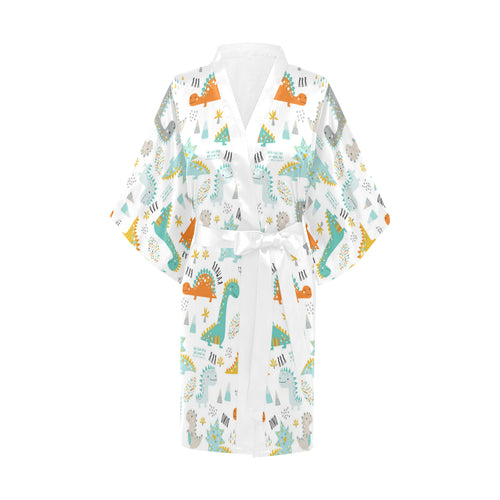 Cute funny kids dinosaurs pattern Women's Short Kimono Robe