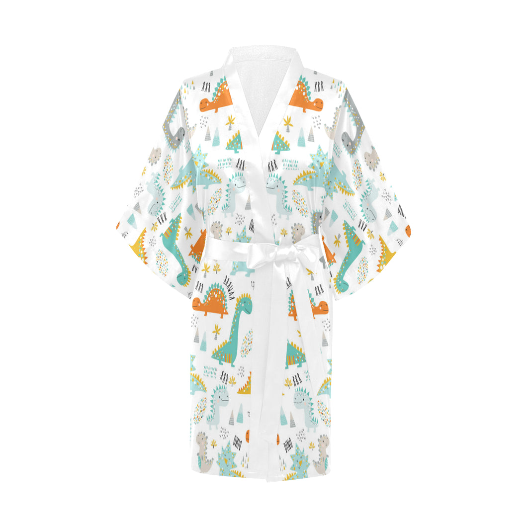 Cute funny kids dinosaurs pattern Women's Short Kimono Robe
