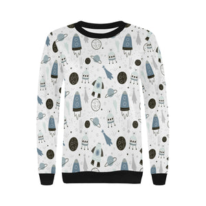 Hand drawn space elements space rocket star planet Women's Crew Neck Sweatshirt