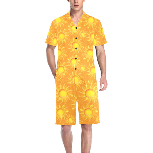 Sun orange background Men's V-Neck Short Pajama Set