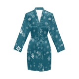 Snowflake pattern dark background Women's Long Sleeve Belted Night Robe