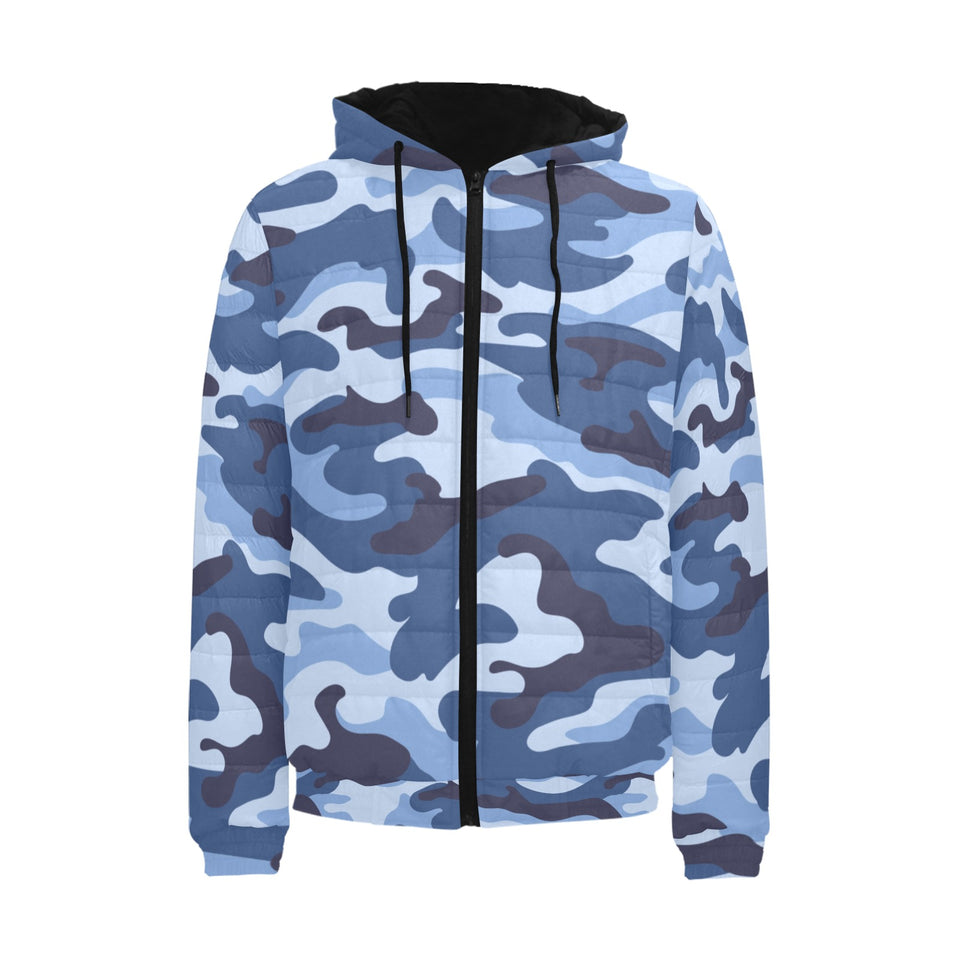 Blue camouflage pattern Men's Padded Hooded Jacket