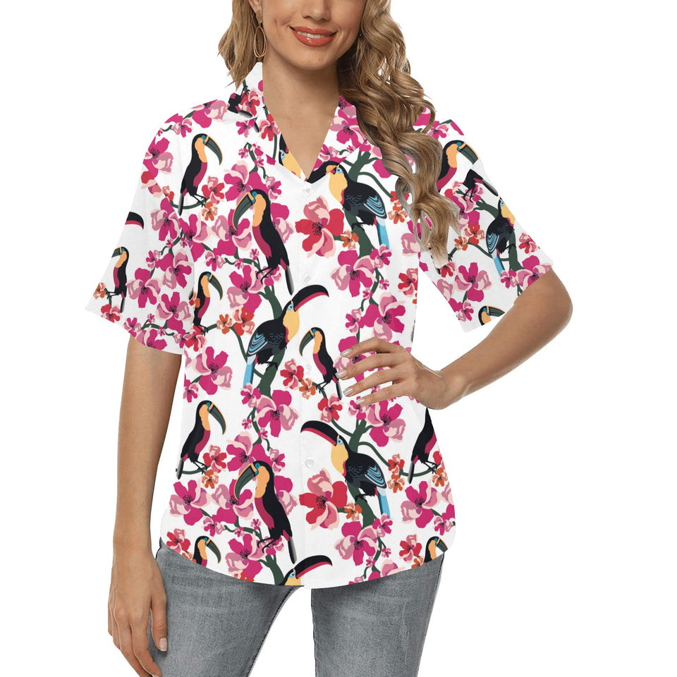 Toucan flower design pattern Women's All Over Print Hawaiian Shirt