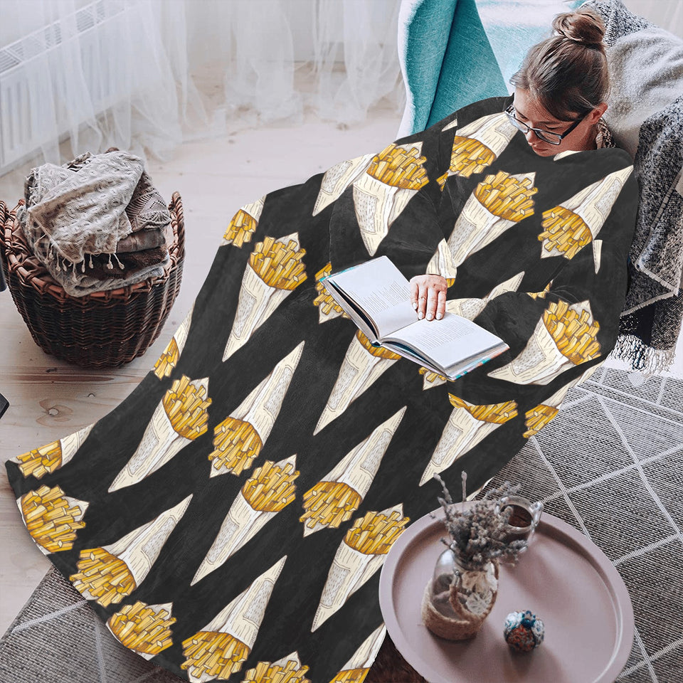 French fries dark background Blanket Robe with Sleeves