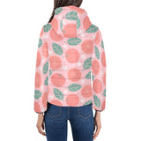 Grapefruit leaves flower pink background Women's Padded Hooded Jacket