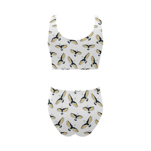 Eagle Pattern Print Design 03 Chest Bowknot High Waisted Bikini Swimsuit