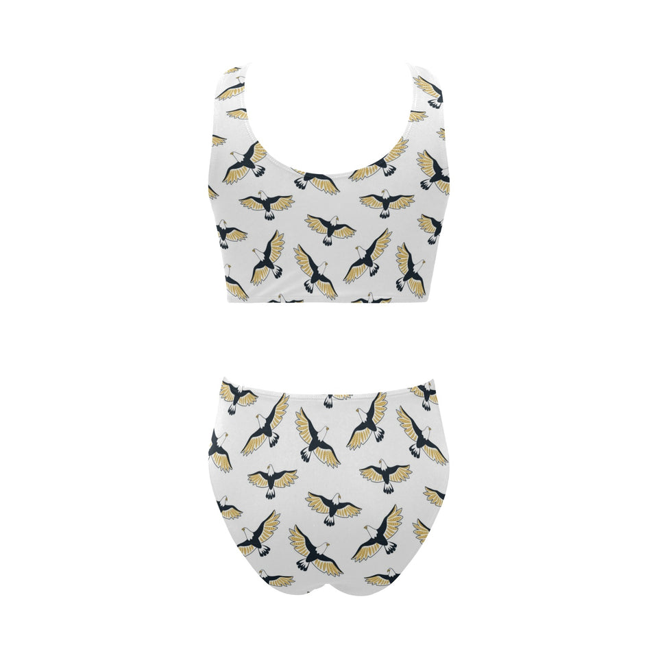 Eagle Pattern Print Design 03 Chest Bowknot High Waisted Bikini Swimsuit
