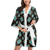 Sea turtle blue stone pattern Women's Short Kimono Robe