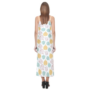 colorful onions white background V-Neck Open Fork Long Dress