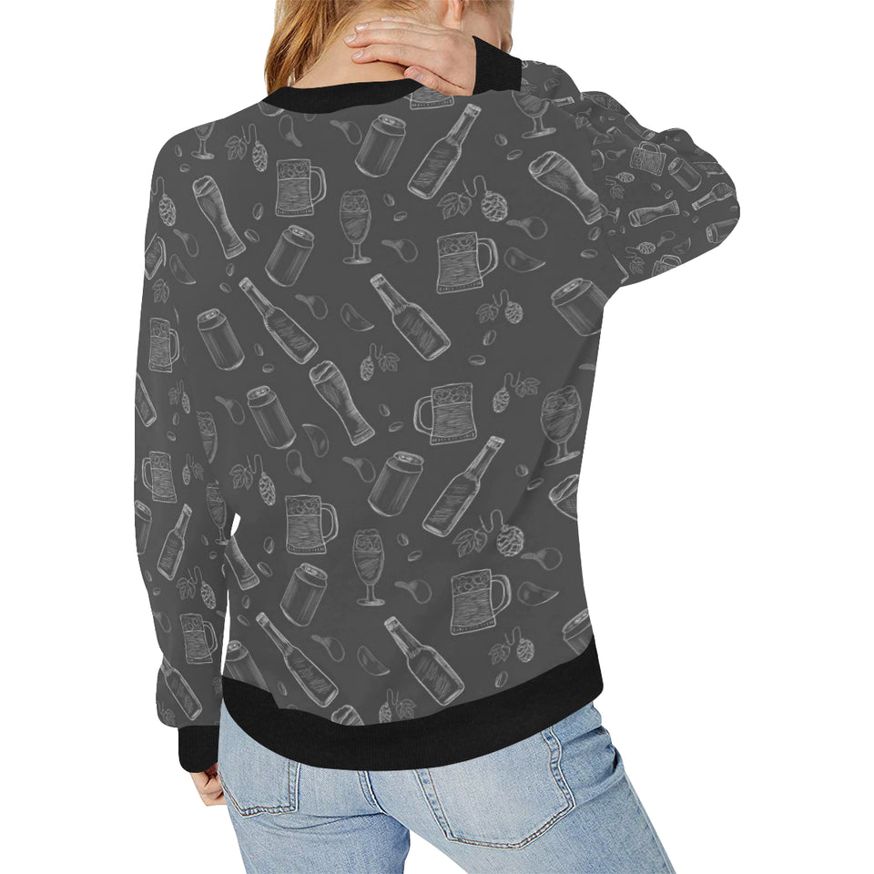 Beer hand drawn pattern Women's Crew Neck Sweatshirt