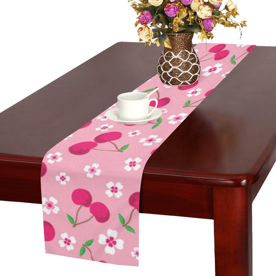 cherry flower pattern pink background Table Runner
