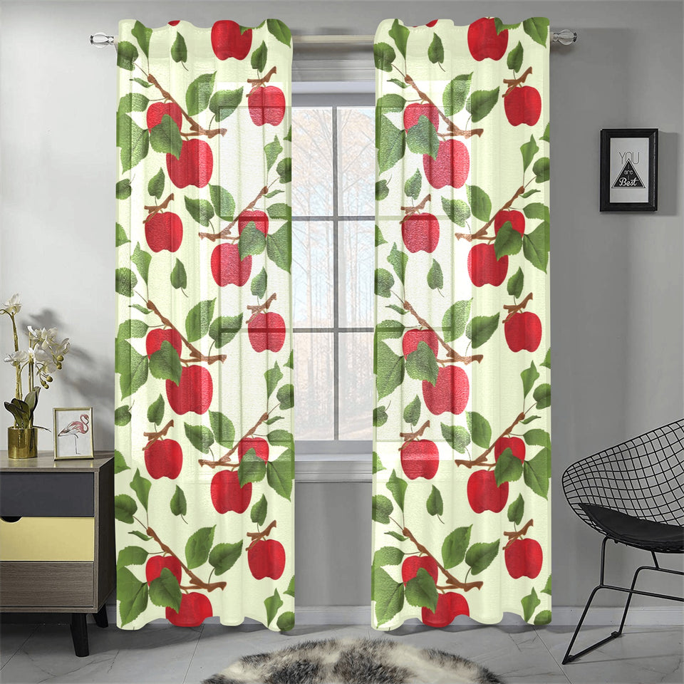 Red apples leaves pattern Gauze Curtain