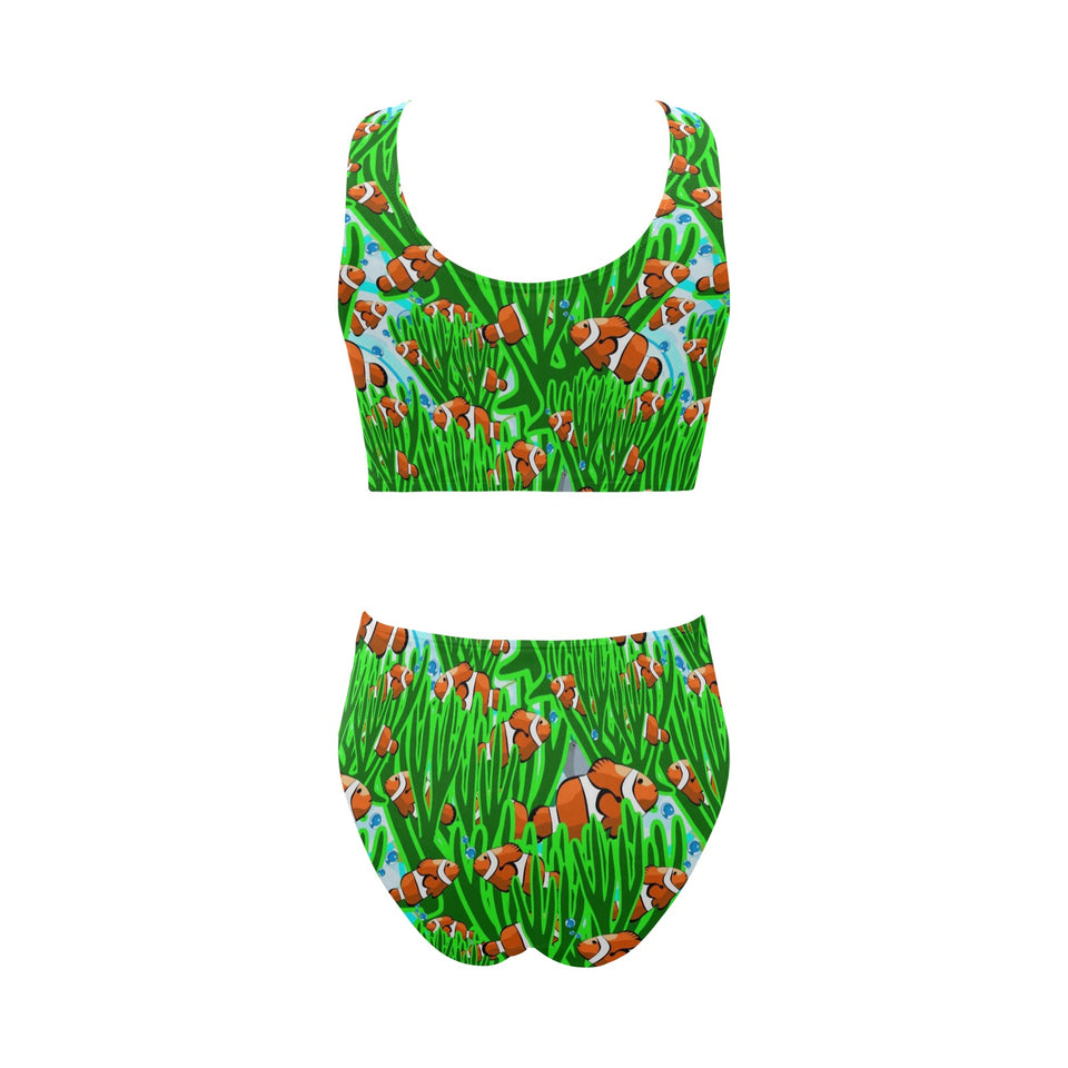 Clown Fish Pattern Print Design 01 Chest Bowknot High Waisted Bikini Swimsuit