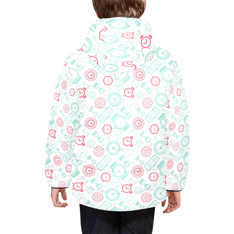 Clock time pattern blackground Kids' Boys' Girls' Padded Hooded Jacket