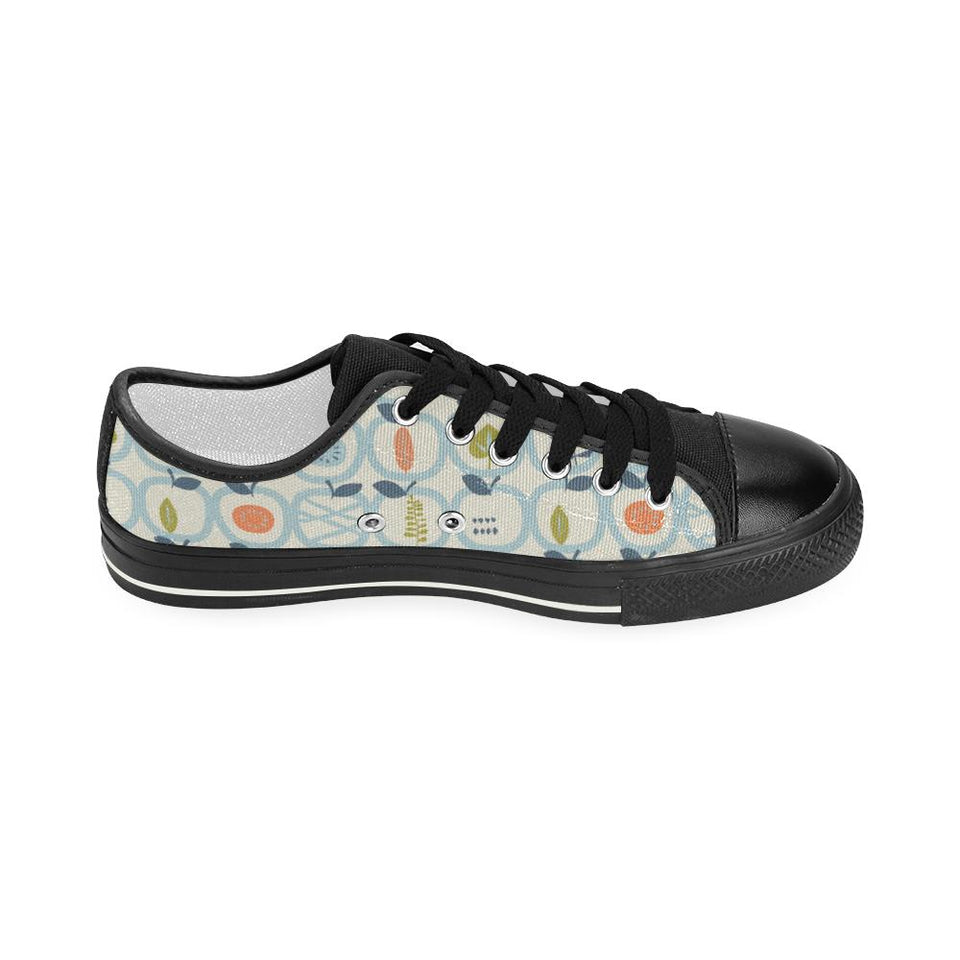 apples leaves pattern Kids' Boys' Girls' Low Top Canvas Shoes Black
