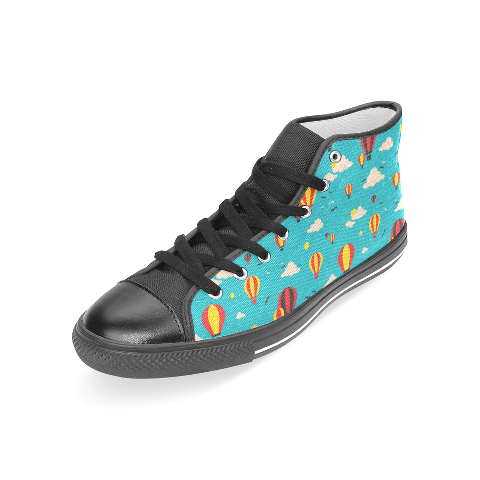 Hot Air Balloon Sky Pattern Women's High Top Canvas Shoes Black