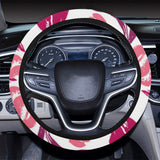 pink sketch tulip pattern Car Steering Wheel Cover