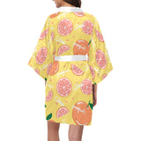 Grapefruit yellow background Women's Short Kimono Robe