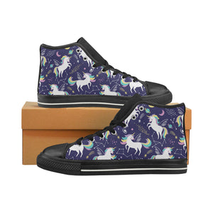 Hand drawn cute unicorn star planet Women's High Top Canvas Shoes Black