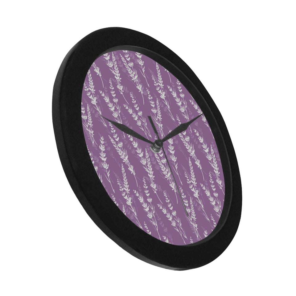 Lavender flowers purple pattern Elegant Black Wall Clock