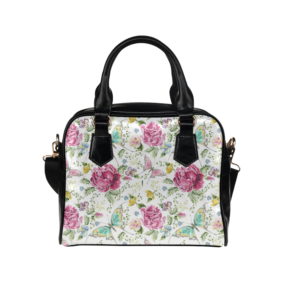 Hand drawn butterfly rose Shoulder Handbag