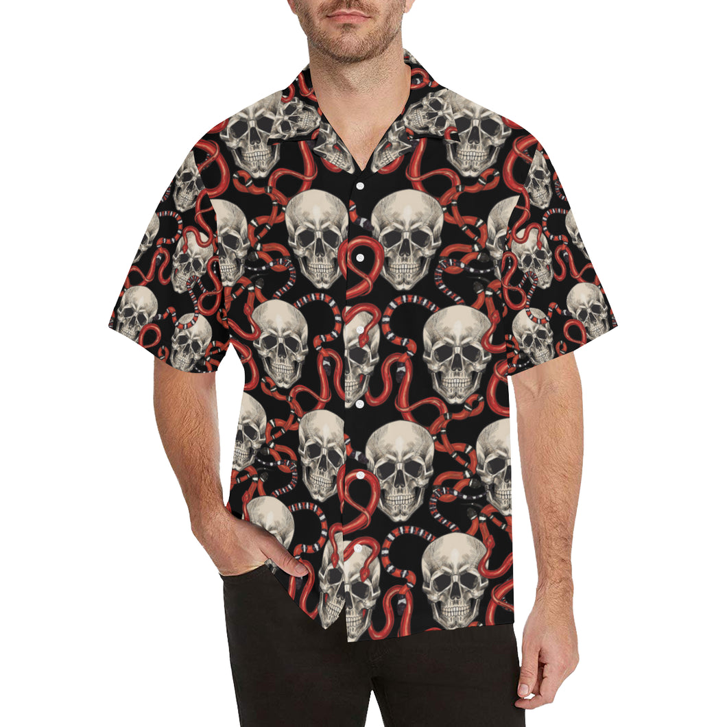 Red snake skull pattern Men's All Over Print Hawaiian Shirt