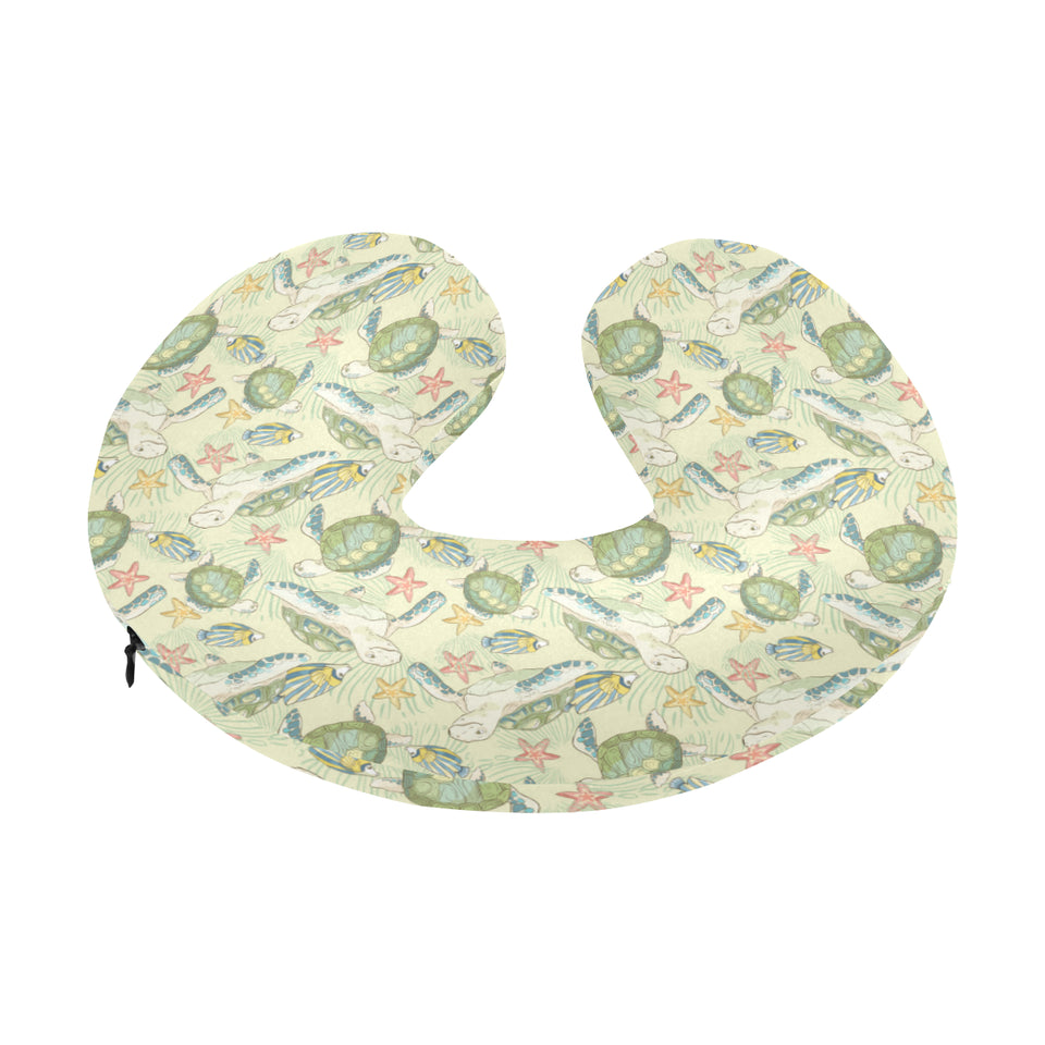 Hand drawn sea turtle fish pattern U-Shaped Travel Neck Pillow