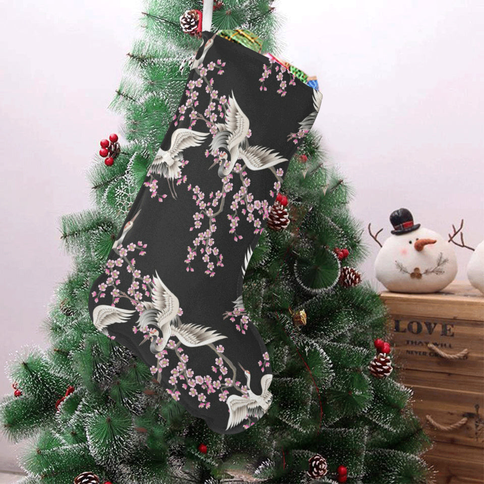 Japanese crane pink sakura pattern Christmas Stocking