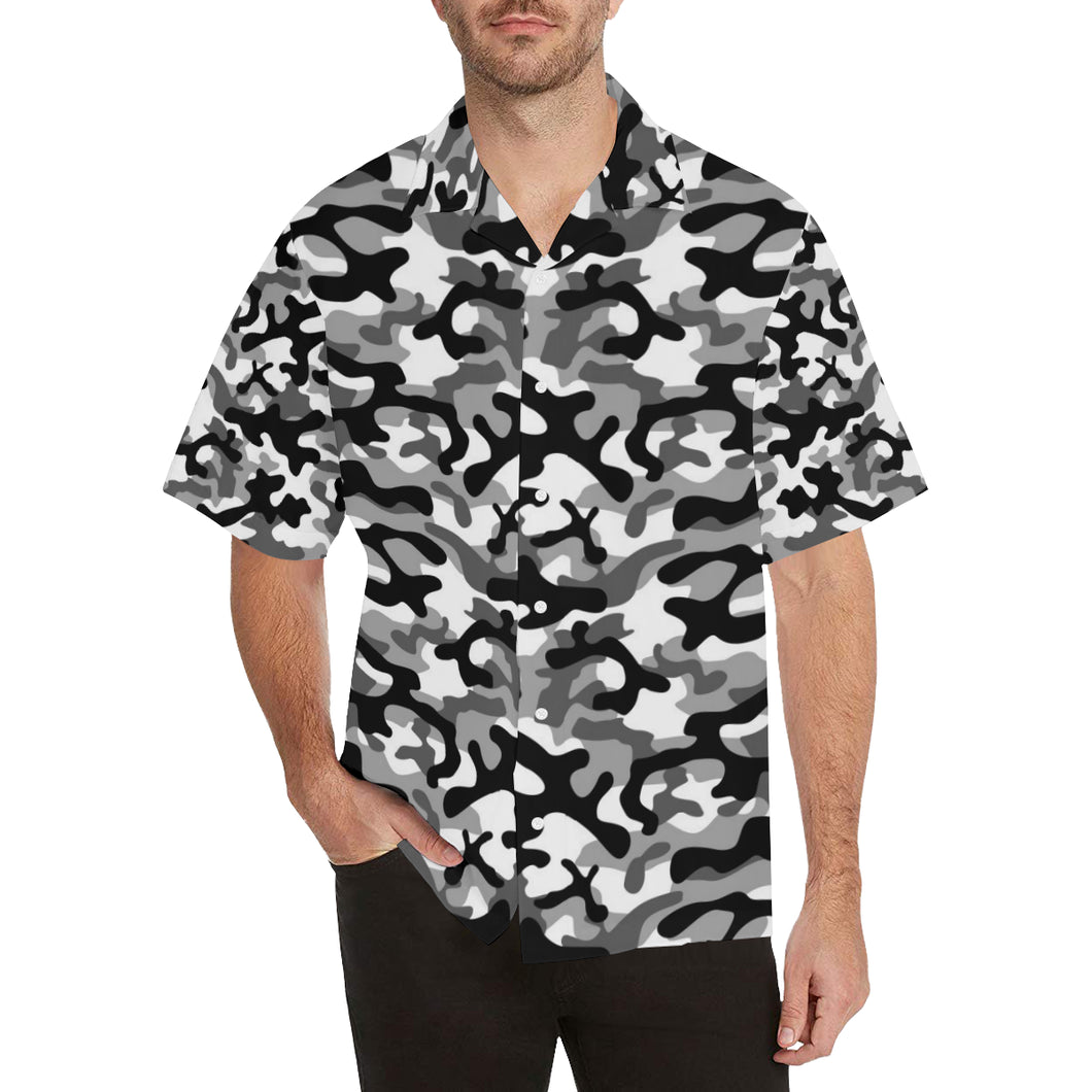 Black white camouflage pattern Men's All Over Print Hawaiian Shirt