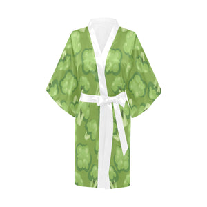 Broccoli pattern green background Women's Short Kimono Robe