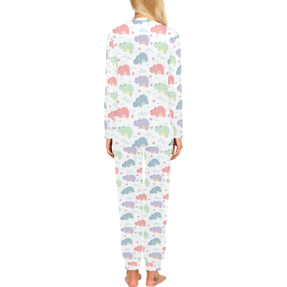 Hippopotamus Pattern Print Design 03 Women's All Over Print Pajama Set