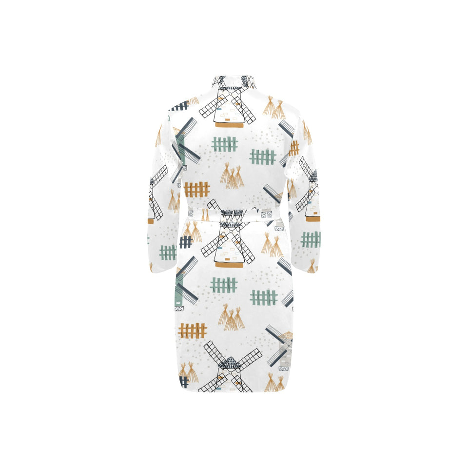 windmill pattern Men's Long Sleeve Belted Night Robe