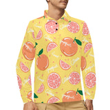 Grapefruit yellow background Men's Long Sleeve Polo Shirt