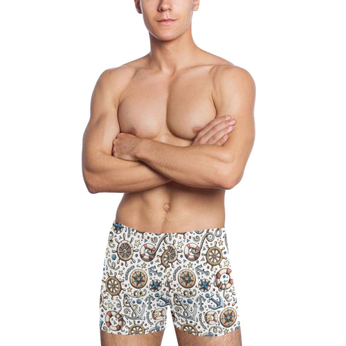 Cute nautical steering wheel anchor pattern Men's Swimming Trunks