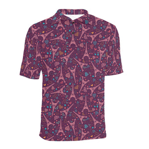 Eiffel Tower Heart Pattern Print Design 04 Men's All Over Print Polo Shirt